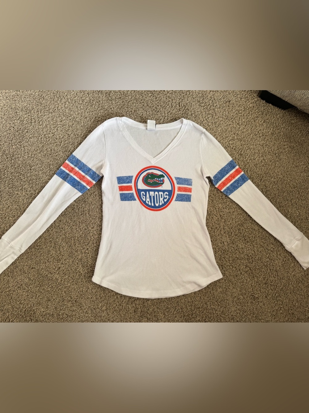 Florida Gators Football Vneck White Ribbed Long Sleeve Women XL Creative Apparel